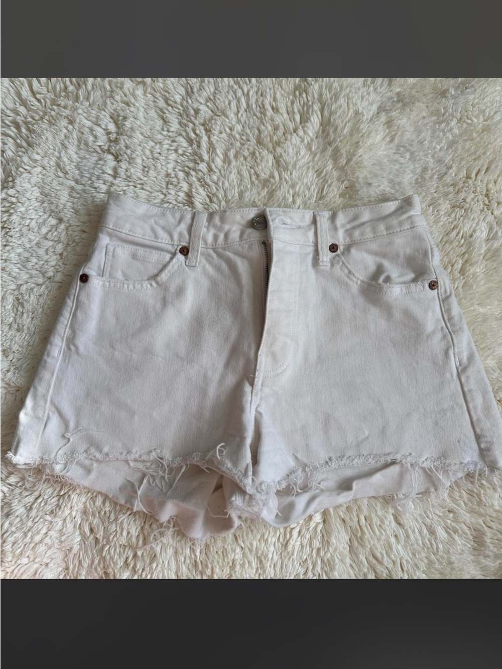 High-Rise White Frayed Hem Denim Shorts